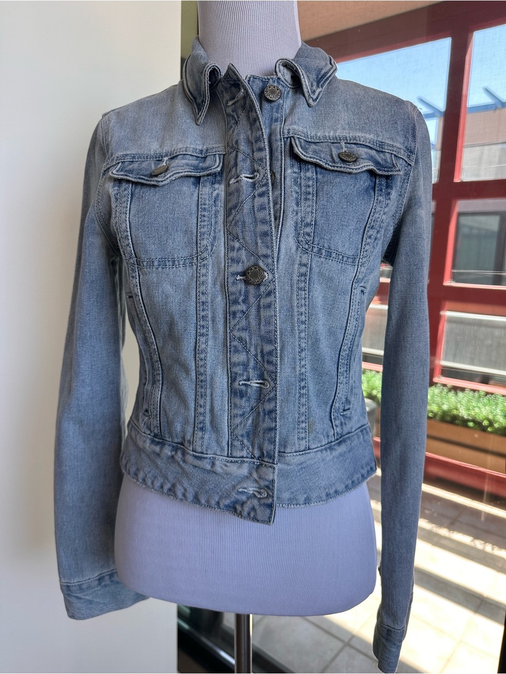 Free People Light Wash Denim Trucker Jacket - Picture 3 of 11